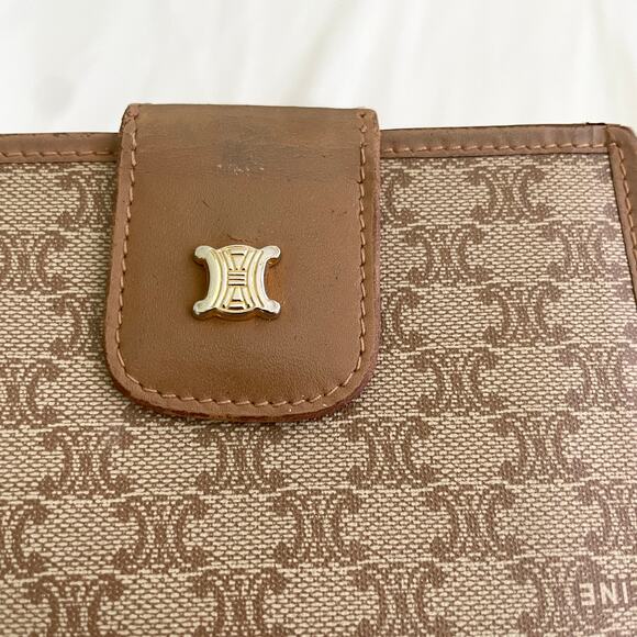 Celine Brown Macadam Coated Canvas Leather Kisslock French Wallet - Picture 2 of 11